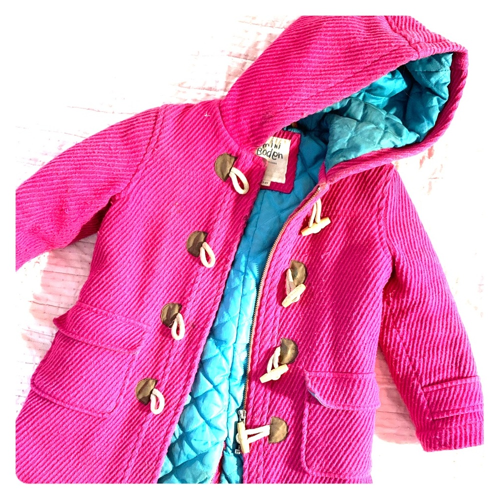 Mini Boden Wool Pink Coat size 3-4 Pea Toggle Coat